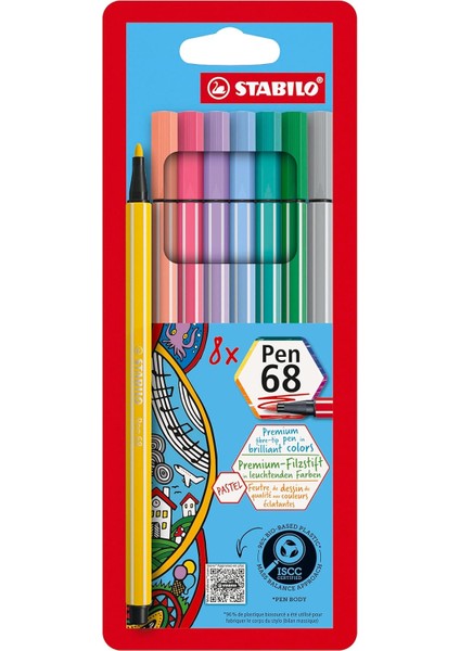 Pen 68 - Keçe Uçlu Boya Kalemi - 8'li Paket - Pastel Renkler