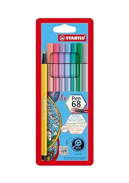 Pen 68 - Keçe Uçlu Boya Kalemi - 8'li Paket - Pastel Renkler