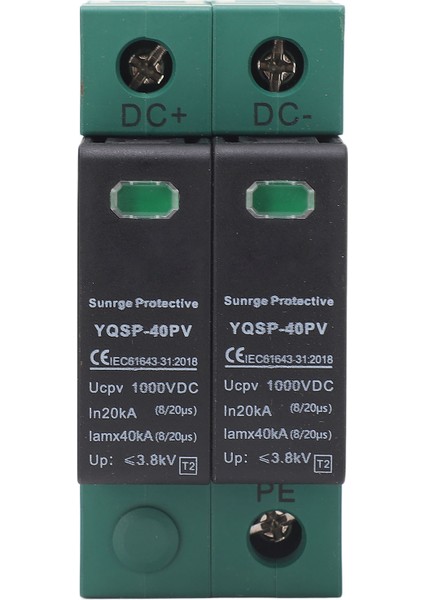 Pv Aşırı Gerilim Koruma Cihazı Fotovoltaik Güç Kaynağı Yıldırım Tutucu Koruyucu 2p 20‑40KA DC1000V (Yurt Dışından)