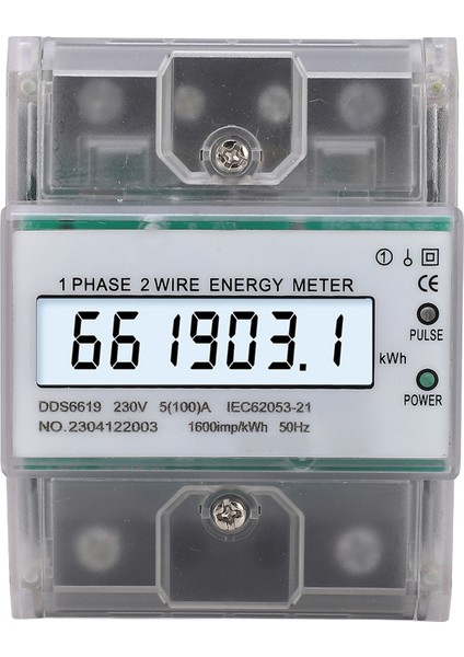 Dijital Enerji Ölçer 1 Faz 2 Kablo Kwh Elektrik Wattmetre Dın Ray Arka Aydınlatmalı LCD Ekran 230VAC 5(100)A (Yurt Dışından)