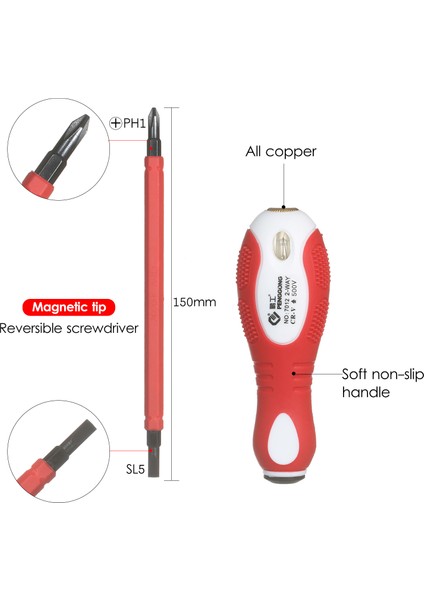 500V Izoleli Tornavida Voltaj Test Cihazı 2'si 1 Arada Tersinir Manyetik Yivli ve Çapraz Tornavida Elektroprob Devre Testi Için Çoklu Tornavidalar (Yurt Dışından) fırsatları