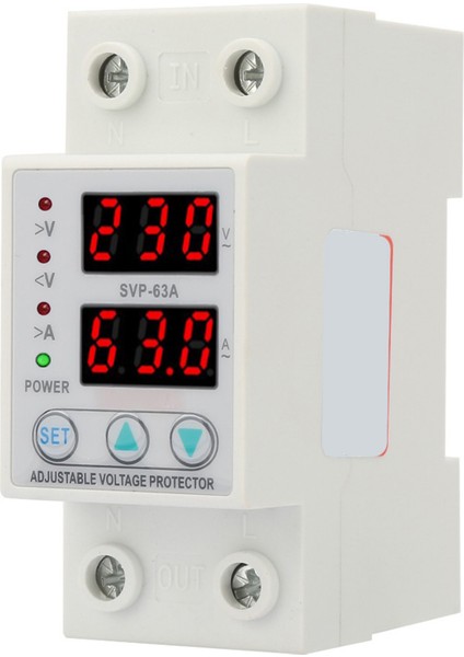 Çift LED Ekran Tek Fazlı Ayarlanabilir Voltaj Akım Koruyucu AC230V 63A (Yurt Dışından)