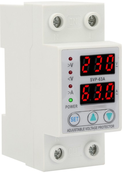 Çift LED Ekran Tek Fazlı Ayarlanabilir Voltaj Akım Koruyucu AC230V 63A (Yurt Dışından) modelleri