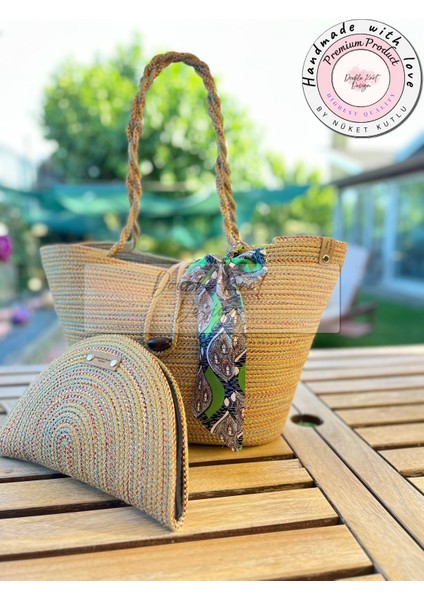 Antik 2li Takım Plaj Çantası , El Çantası Clutch, Totebag, Kadın, Yazlık,