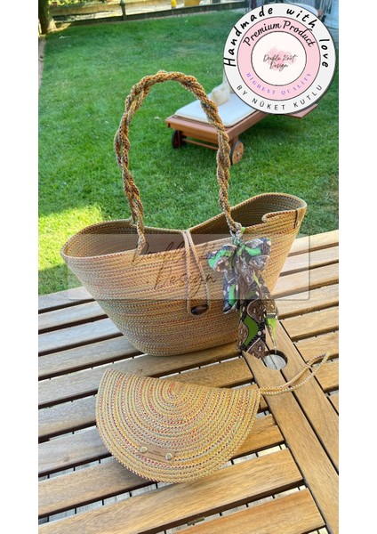 Antik 2li Takım Plaj Çantası , El Çantası Clutch, Totebag, Kadın, Yazlık,