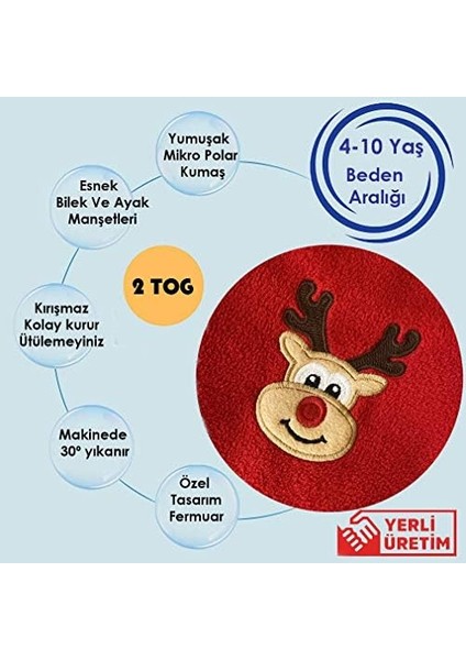 Nakışlı, Uzun Kollu, Oeko-Tex Mikro Polar, Bebek Çocuk Uyku Tulumu, Unisex, Tog 2 (7-10YAŞ)