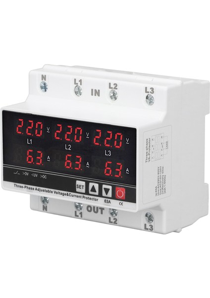 Düşük Gerilim Koruyucusu Dın Rayı Ayarlanabilir Aşırı Akım Koruyucusu AC120V‑300V 63A 3 Faz 3 Kablo 4 Kablo (Yurt Dışından)