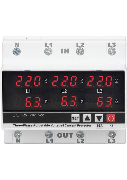 Düşük Gerilim Koruyucusu Dın Rayı Ayarlanabilir Aşırı Akım Koruyucusu AC120V‑300V 63A 3 Faz 3 Kablo 4 Kablo (Yurt Dışından) modelleri