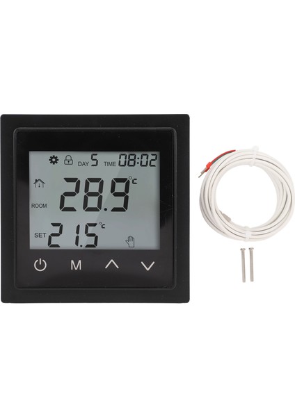 Ev Isıtma Sistemi Termostatı LED Dokunmatik Ekranlı Zemin Isıtma Sıcaklık Kontrol Cihazı AC85V‑250V 16A Siyah (Yurt Dışından)