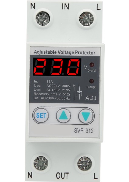Aşırı Gerilim Koruyucusu Ayarlanabilir Kurtarma Koruyucu Röle Voltmetre SVP‑912 (Yurt Dışından)