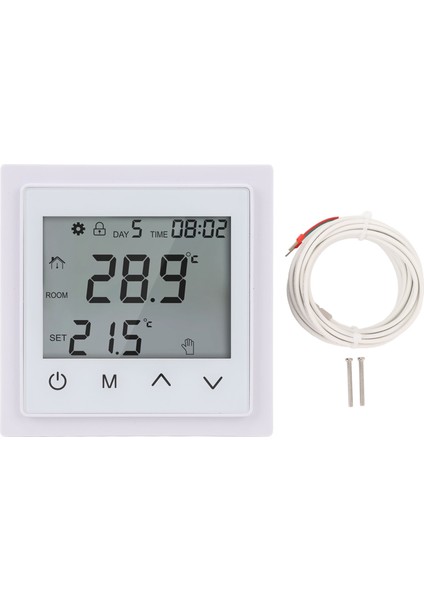 Ev Isıtma Sistemi Termostatı LED Dokunmatik Ekranlı Zemin Isıtma Sıcaklık Kontrol Cihazı AC85V‑250V 16A Beyaz (Yurt Dışından)