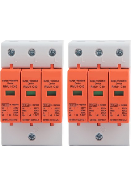 2 Adet Aşırı Gerilim Koruma Cihazı Din Ray Montajlı Ev 3p Parafudr Koruyucu Ac 420V RMU1‑C40 (Yurt Dışından)