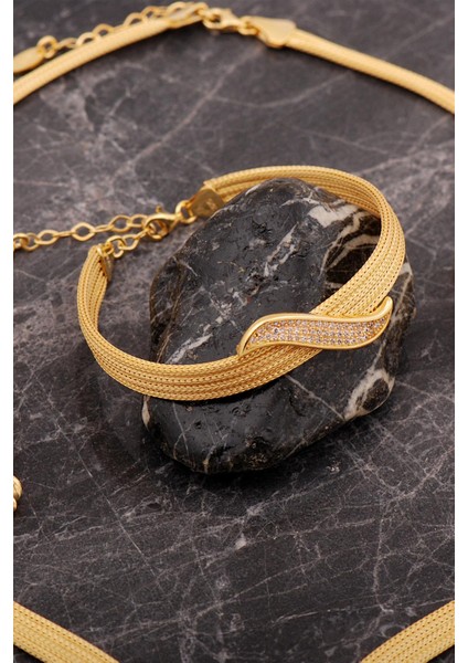 Hasır Dorissa Altın Kaplama Elişi Gümüş Set 2847