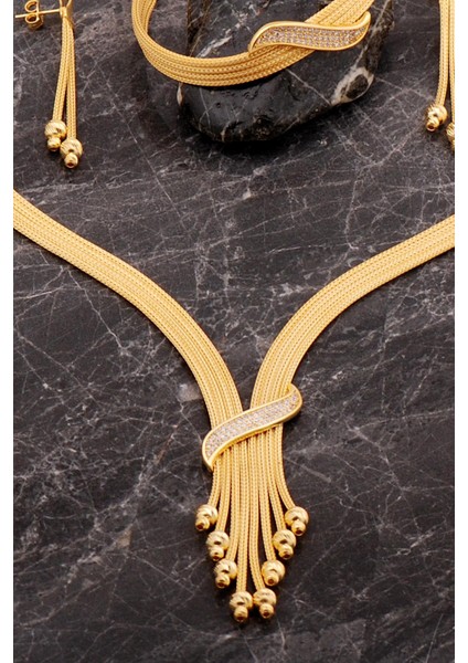 Hasır Dorissa Altın Kaplama Elişi Gümüş Set 2847