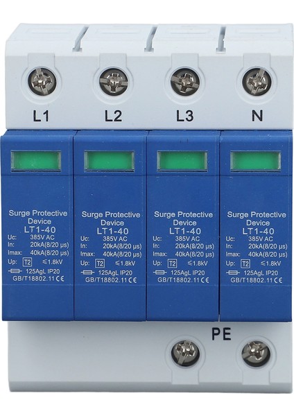 Ac Aşırı Gerilim Koruyucu 4p 40KA 35MM Ray Montajı Durum Göstergeli Düşük Gerilim Parafudr Cihazı AC385V (Yurt Dışından)