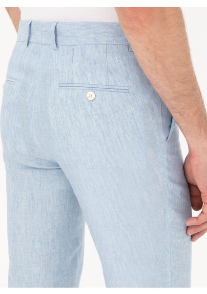 Erkek Açık Mavi Slim Fit %100 Keten Pantolon 50284952-VR003