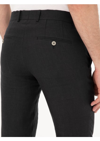 Erkek Siyah Slim Fit %100 Keten Pantolon 50284952-VR046