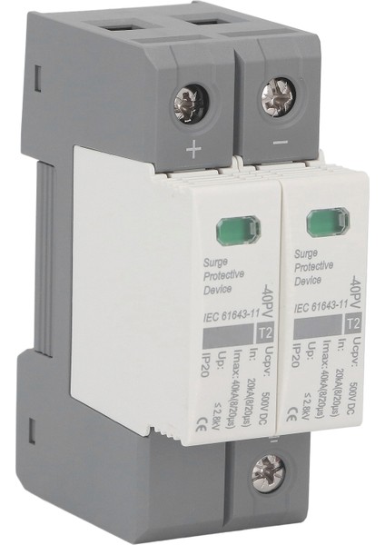 2p Fotovoltaik Dc Gerilim Aşırı Gerilim Koruma Cihazı Yıldırım Koruma Devre Kesici 500VDC 20‑40KA (Yurt Dışından)