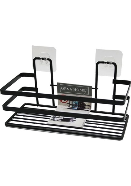 Yapışkanlı Askılı Çok Amaçlı Siyah Kare Banyo Raf (5047)