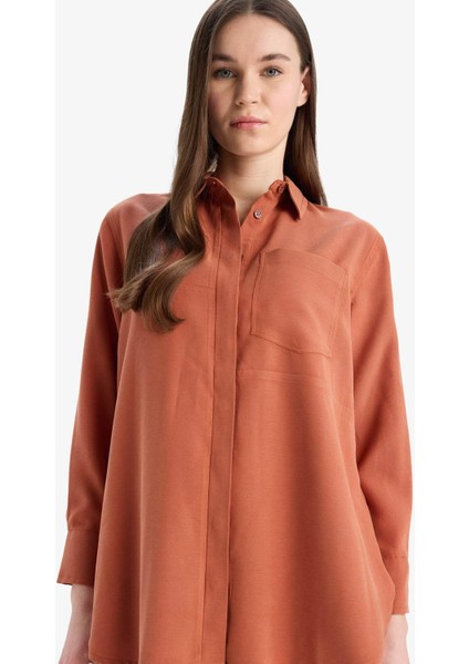 Relax Fit Basic Düz Modal Uzun Kollu Gömlek Tunik D1299AX25SP