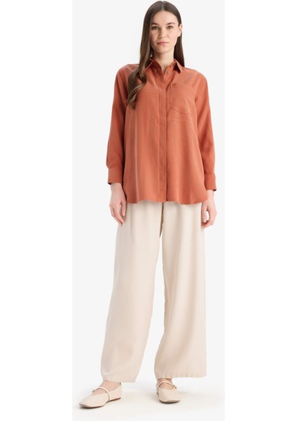 Relax Fit Basic Düz Modal Uzun Kollu Gömlek Tunik D1299AX25SP fiyatları