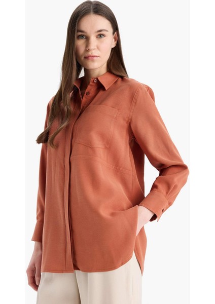 Relax Fit Basic Düz Modal Uzun Kollu Gömlek Tunik D1299AX25SP modelleri
