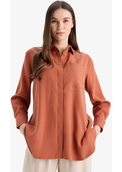 Relax Fit Basic Düz Modal Uzun Kollu Gömlek Tunik D1299AX25SP fırsatları