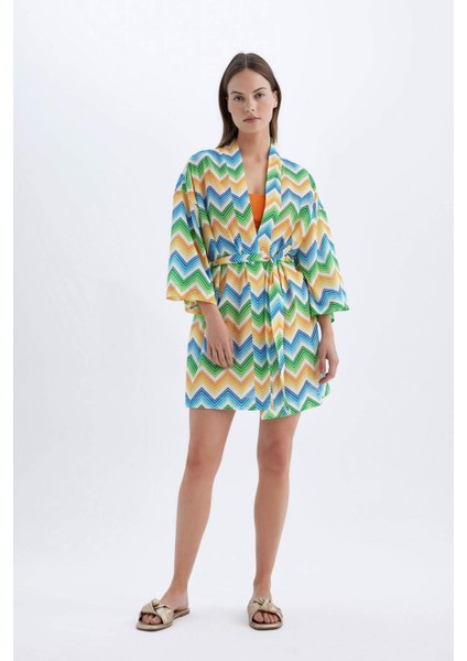 Desenli Pamuklu Kimono-Fall in Love D0453AX24SM fiyatları