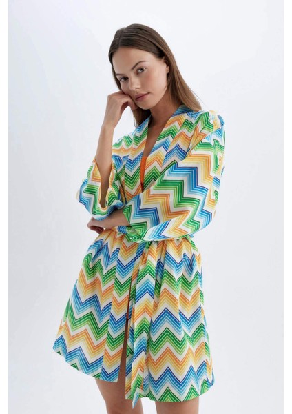 Desenli Pamuklu Kimono-Fall in Love D0453AX24SM fırsatları