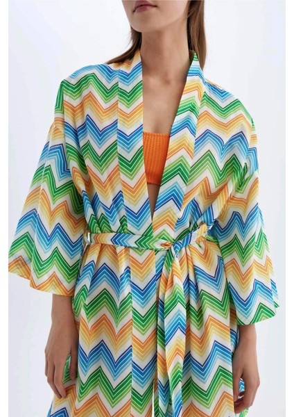 Desenli Pamuklu Kimono-Fall in Love D0453AX24SM indirimleri