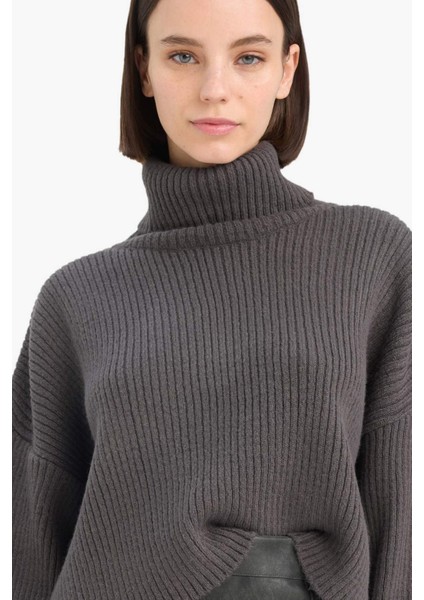 Oversize Geniş Kalıp Balıkçı Yaka Triko Kazak L0986Az24Cw
