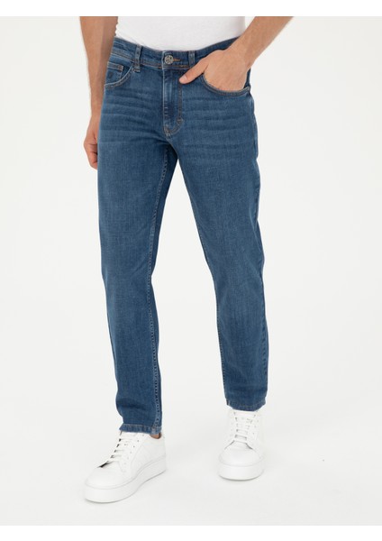 Erkek Lacivert Slim Fit Pamuk Karışımlı Jean Pantolon 50293279-VR033 fiyatları