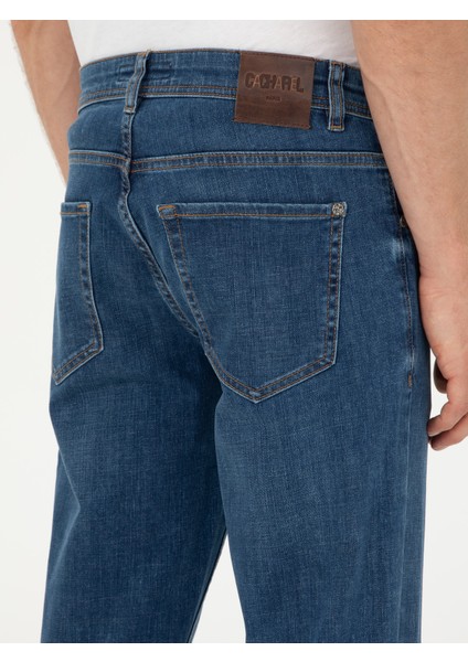 Erkek Lacivert Slim Fit Pamuk Karışımlı Jean Pantolon 50293279-VR033