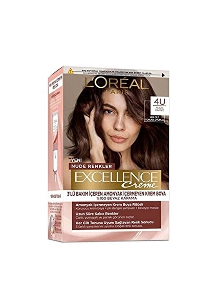 Loreal Excellence Creme Nude Renkler Saç Boyası 4u Kahve