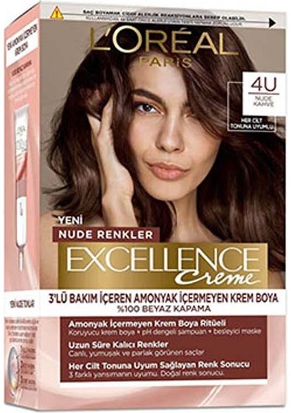 Loreal Excellence Creme Nude Renkler Saç Boyası 4u Kahve