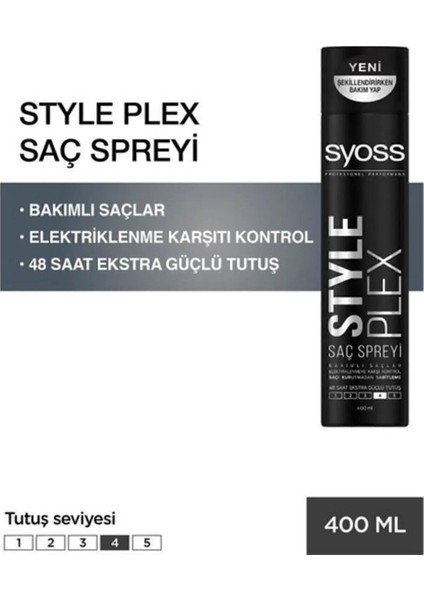 Style Plex Saç Spreyi Saç Şekillendirici 400 ml x 3 Adet