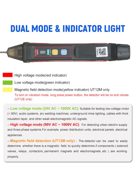 Unı-T UT12E Ac Voltaj Dedektörü Ölçer 24V-1000V Temassız Taşınabilir Test Kalemi Soketi Volt Akım Elektrik Test Kalemi Ses ve Işık Alarmı ve LED El Feneri Titreşimi (Yurt Dışından) indirimleri