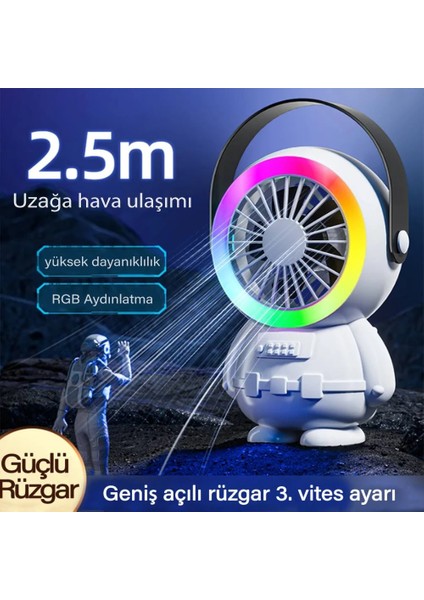 Ally Şarjlı Astronot Fan Vantilatör Taşınabilir El - Masa Üstü Vantilatör 15 - MBN6435-9976