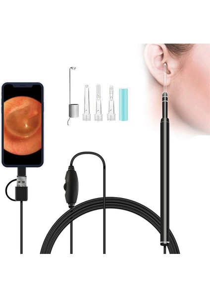 Type C ve USB Girişli Kulak Muayane Kamerası 3 In 1 Kulak Temizleme Çubuğu Ayarlanabilir LED Işık