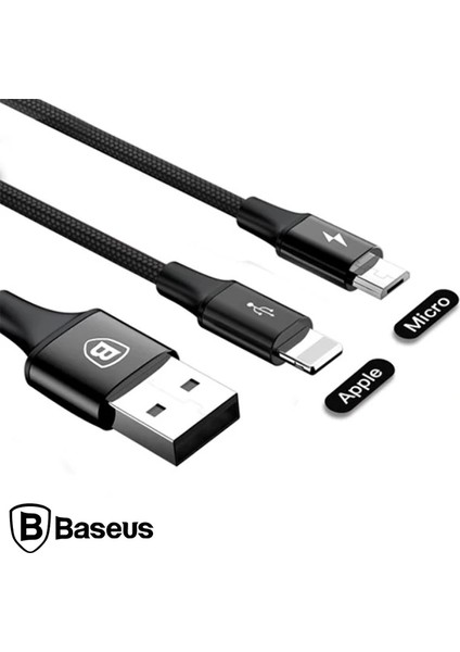 Baseus Rapid Series 2in1 Iphone+ Micro USB 3.0A USB Kablo Şarj 120CM-(5775) - MBN9627-4910