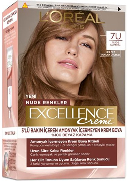 Loreal Excellence Creme Nude Renkler Saç Boyası 7u Kumral