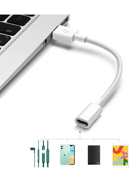 Ally USB 2.0 Erkek -Type C 3.1 Dişi Kablo Huawei Freelace USB Şarj KABLOSU-(5775) - AGT8721-8635