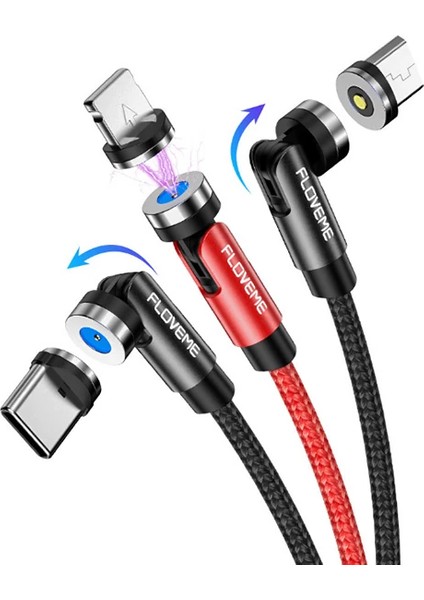 Floveme 540 Dönebilen Miknatisli USB Sarj Kablosu 3 Baslik(Iphone+Type-C+Micro 1m-( - FKU7473-5383 indirimleri