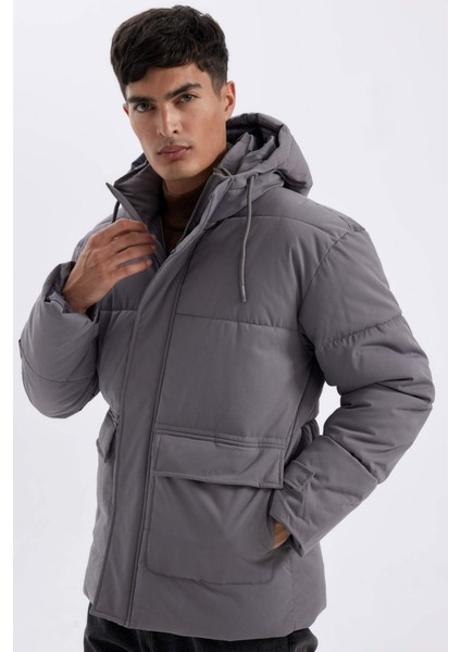 Slim Fit Dar Kesim Şişme Mont Kapüşonlu Fermuarlı Çift Cepli A3489AX24WN