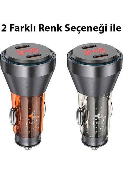 Hoco NZ12C Graceful PD60W 2 Type-C Girişli Araç Çakmaklı Hızlı Şarj Aleti-(57 - GMS3145-7222 modelleri