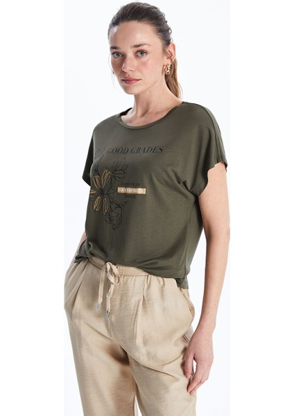 Yeni Sezon Bisiklet Yaka Baskili Kadin Tisort - S5KR15Z8