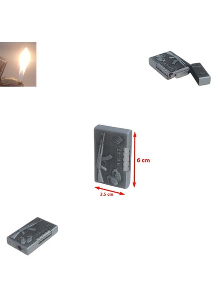 Tüfek Kabartmalı Gazla Çalışan Çakmak (1 Adet) (Ebat: 6 cm x 3,5 cm x 1,1 Cm)