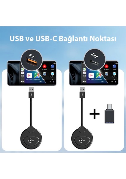 Usb+Type-C Apple Kablosuz Wireless Carplay Adaptör Çevirici -Youtube Netflix Tikto - BKS5423-7476