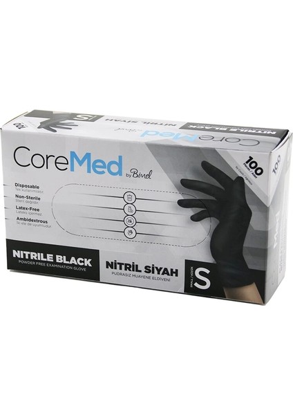 S Beden Siyah Pudrasız Nitril Muayene Eldiveni 100LÜ (5047)