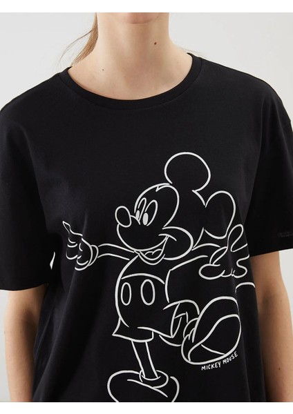 Xsıde Bisiklet Yaka Mickey Mouse Baskılı Kadın Tişört (S5) modelleri
